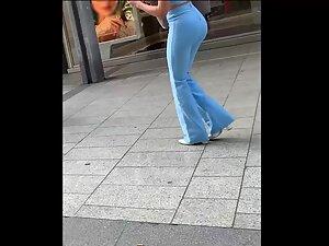 Brunette looks seductive in her light blue outfit Picture 6