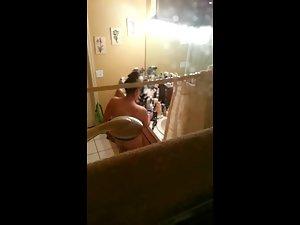 Peeping on big naked woman through window Picture 2