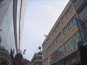 Upskirt of elegant woman in white lace dress Picture 3