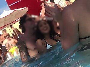 Pussy fingering caught underwater during pool party