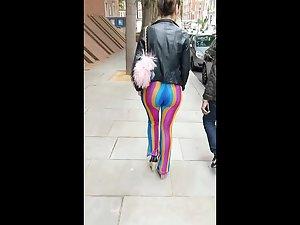 Voyeur follows a big butt in rainbow pants Picture 8