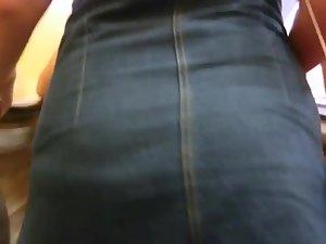 Bubble butt pops out of a jeans skirt Picture 4