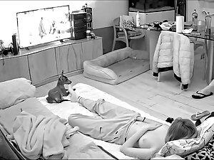 Hidden cam caught horny girl masturbate while boyfriend is in the room Picture 2