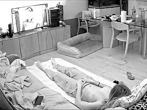 Hidden cam caught horny girl masturbate while boyfriend is in the room Picture 7