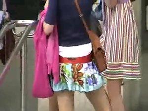 Wind lifted cute girl's short skirt Picture 5