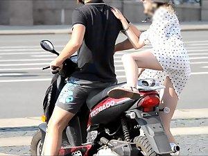 Girl on motorcycle shows some skin Picture 8