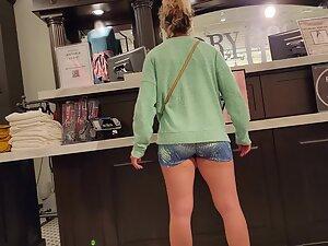 Thick girl is proud of her big wobbly butt in shorts Picture 6