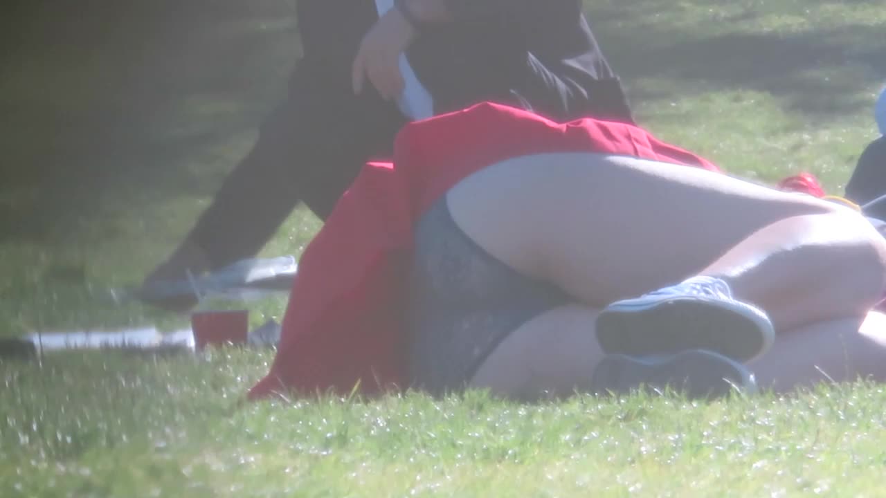 Park voyeur notices teen ass in transparent lace panties