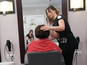 Enjoying the hairdresser's big ass while waiting