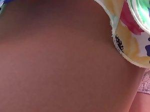 Pussy bulge in lace thong is found in hot upskirt Picture 2