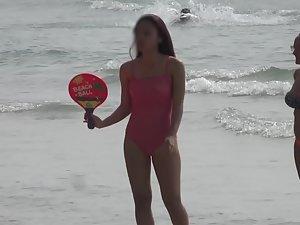 Firm tits and puffy nipples seen through swimsuit Picture 1