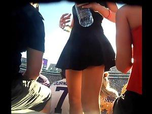 Upskirt of sexy fan on the stadium Picture 1
