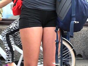Cameltoe in tight shorts is visible from front and back Picture 2