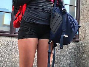 Cameltoe in tight shorts is visible from front and back Picture 3