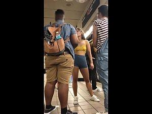 Cute girl shows her dance moves on train station Picture 1