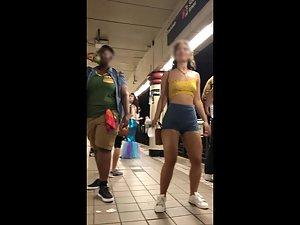 Cute girl shows her dance moves on train station Picture 2