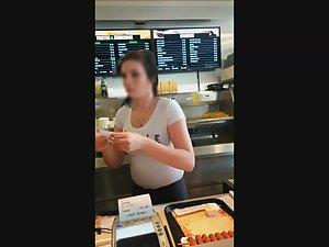 Hottie with big tits works at fast food Picture 1
