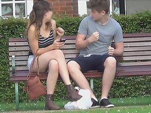 Hottie in shorts sits with crossed legs Picture 2