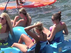 Hot girls on paddle boat notice the voyeur Picture 5