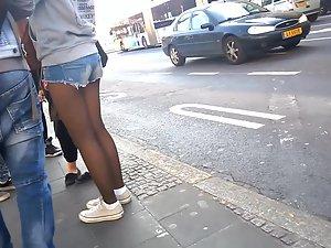 Peeping a hot schoolgirl in shorts and pantyhose Picture 8