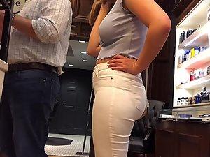 Just the right amount of chubbiness in white pants Picture 2