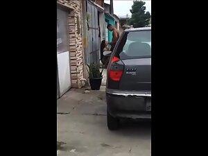 Interrupting a white girl giving blowjob to black guy Picture 1