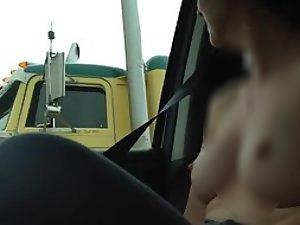 Girlfriend flashes tits on the road Picture 1