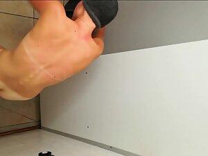 Peeping on slim girl with tan lines after shower Picture 3