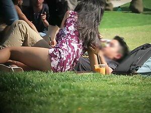 Shorts going inside ass crack while she lies on the grass Picture 3