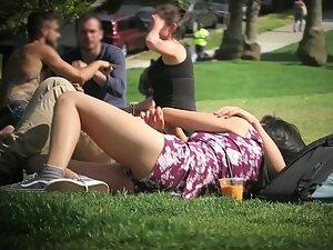 Shorts going inside ass crack while she lies on the grass Picture 4