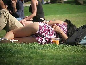 Shorts going inside ass crack while she lies on the grass Picture 5