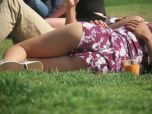Shorts going inside ass crack while she lies on the grass Picture 6