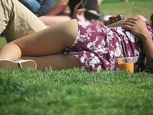 Shorts going inside ass crack while she lies on the grass Picture 7