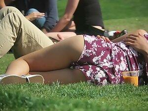 Shorts going inside ass crack while she lies on the grass Picture 8