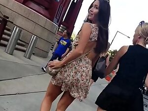Hottie suddenly realizes her ass shows in upskirt