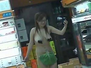 Japanese girl naked in a supermarket
