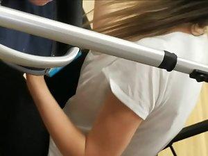 Young mother leans and reveals beautiful tits Picture 4