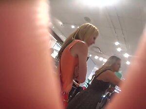 Upskirt of two sexy ladies in shopping Picture 5