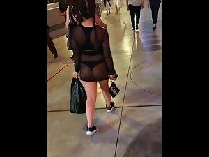 Shorty in transparent dress out in public Picture 1