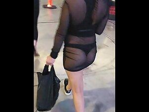 Shorty in transparent dress out in public Picture 2