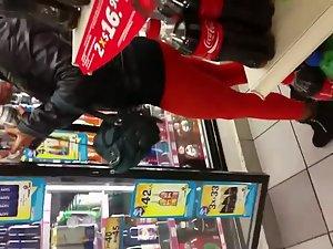 Girl in red tights flaunts her big ass Picture 4