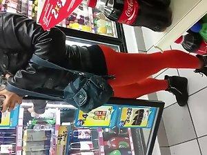 Girl in red tights flaunts her big ass Picture 8