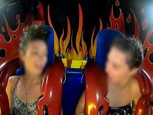 Hot nipple and piercing slip out during rollercoaster ride