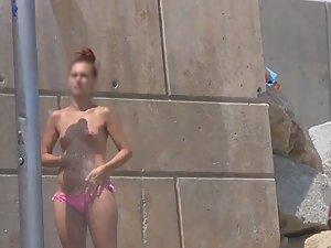 Hot girls washing tits at beach shower Picture 8