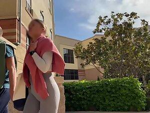 Voyeur follows a fit bubble butt in tight grey leggings Picture 8