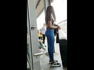 Voyeur checks out black girl's hot figure at train station Picture 4