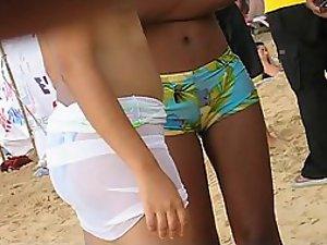 Cameltoe on her beach shorts