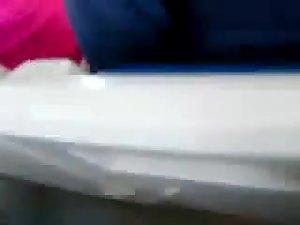 Admiring a nicely peeking pink thong Picture 2
