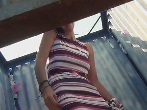 Pussy bulge gets free in beach cabin Picture 2