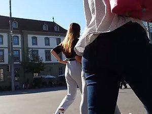 Creepshot of two curvy teens on the street Picture 1